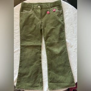 Gymboree girls green flare bottom corduroy pants pink hearts on pocket
